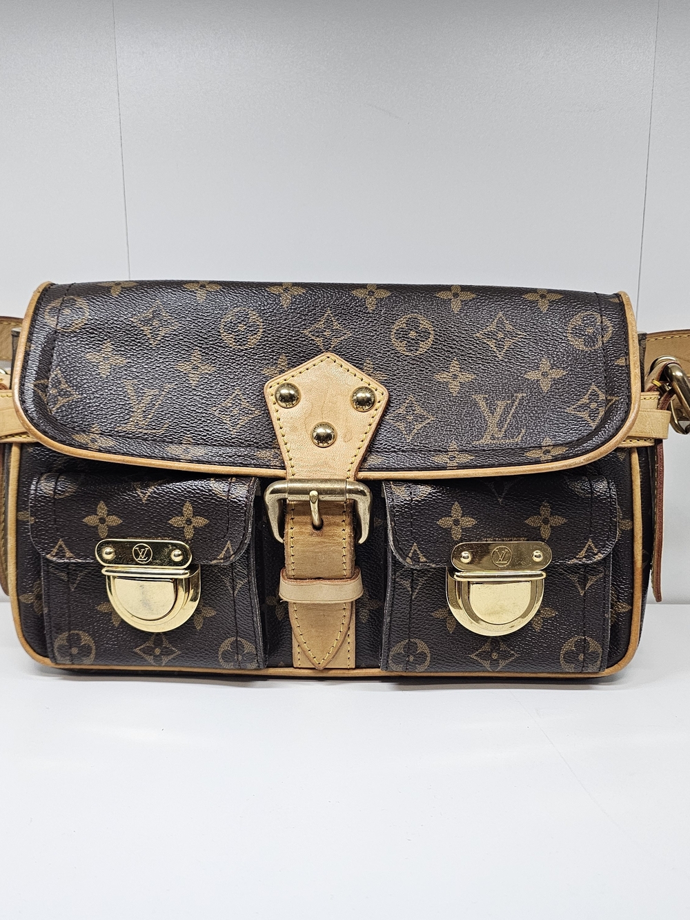 Louis Vuitton Hudson Monogram Canvas Shoulder Bag in Brown and Tan